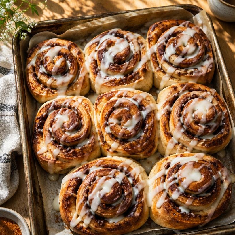 Illustrative cinnamon rolls fresh from the oven