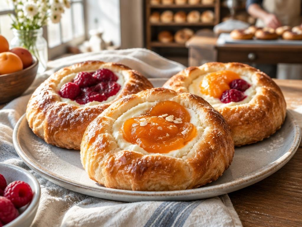 Illustrative freshly baked fruit and cream cheese koláče